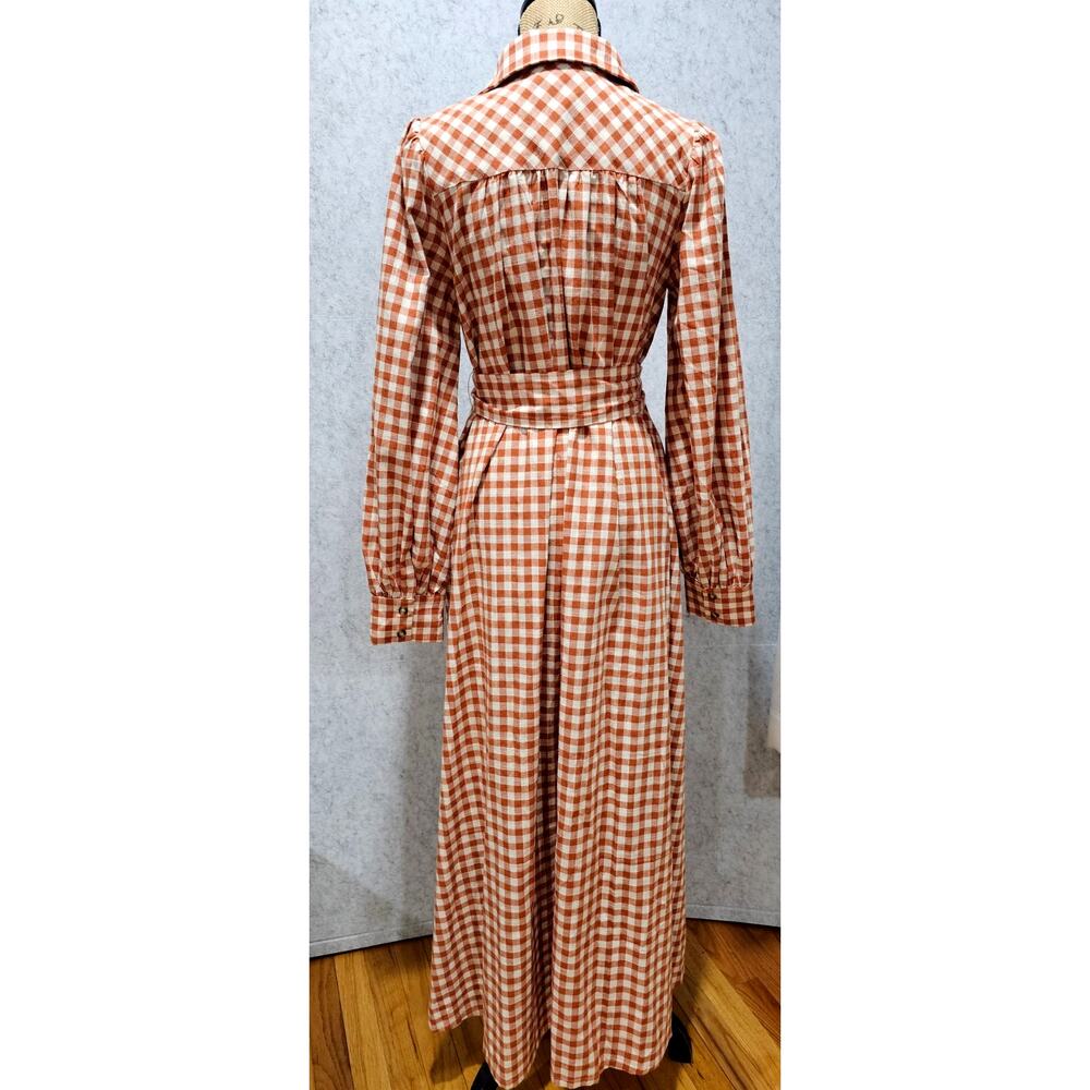Love Wednesday Gingham Daydream Maxi Shirt Dress Belted Orange Size L - Picture 8 of 11